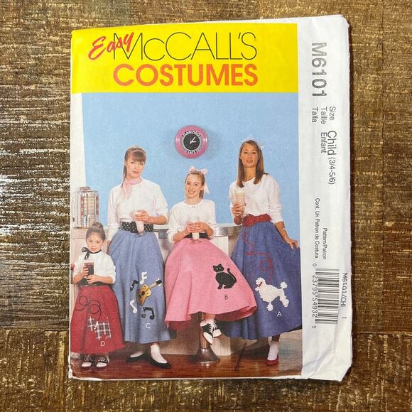 McCalls Sewing Pattern M6101 Girl Costume Poodle Skirt Petticoat 1950s 3-6 UNCUT - Picture 1 of 2